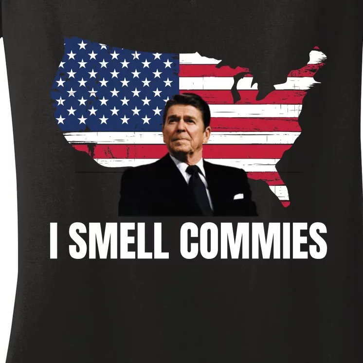 I Smell Commies, Ronald Reagan, Political Humor, President Reagan Women's V-Neck T-Shirt