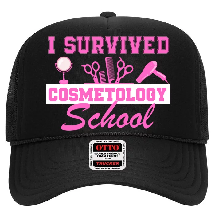 I Survived Cosmetology School Graduation Cosmetologist Cosmetology Student High Crown Mesh Trucker Hat