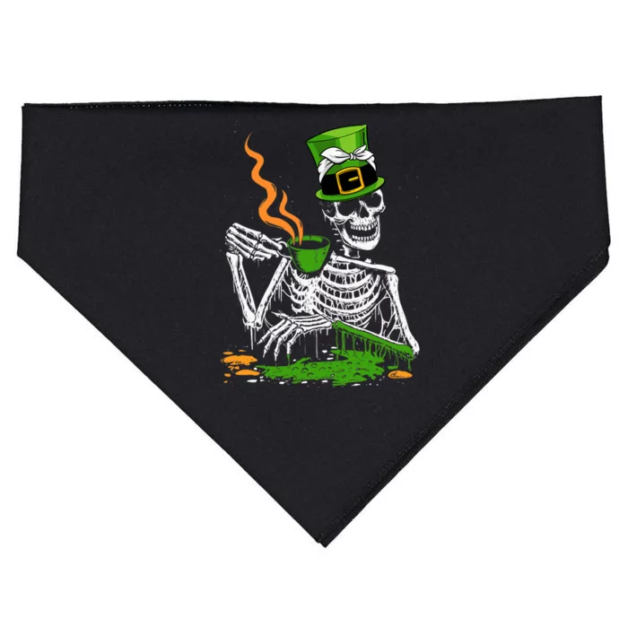 Irish Skeleton Drinking Coffee St Patricks Day Funny Bones USA-Made Doggie Bandana