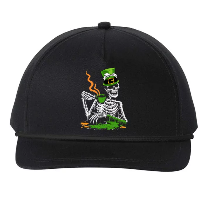 Irish Skeleton Drinking Coffee St Patricks Day Funny Bones Snapback Five-Panel Rope Hat