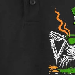 Irish Skeleton Drinking Coffee St Patricks Day Funny Bones Dry Zone Grid Performance Polo