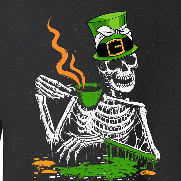 Irish Skeleton Drinking Coffee St Patricks Day Funny Bones Toddler Sweatshirt