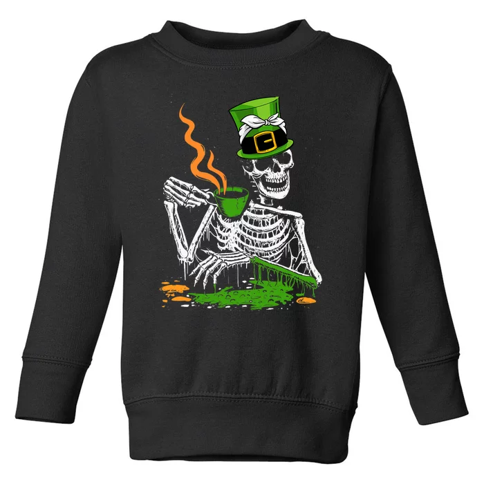 Irish Skeleton Drinking Coffee St Patricks Day Funny Bones Toddler Sweatshirt