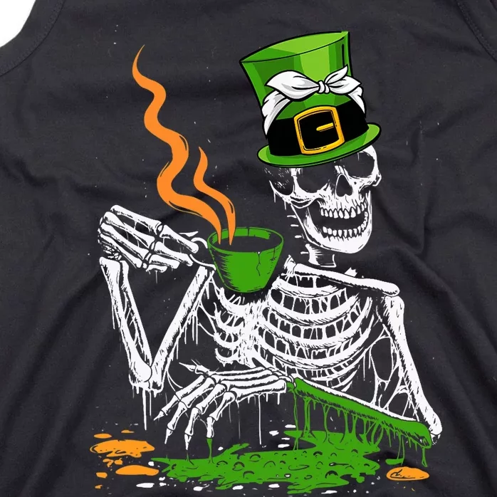 Irish Skeleton Drinking Coffee St Patricks Day Funny Bones Tank Top