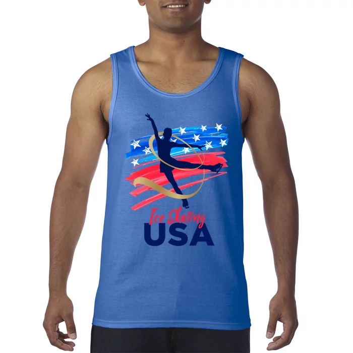 Ice Skating Dance Gift Support The Team Gift Funny Usa Flag Gift Tank Top