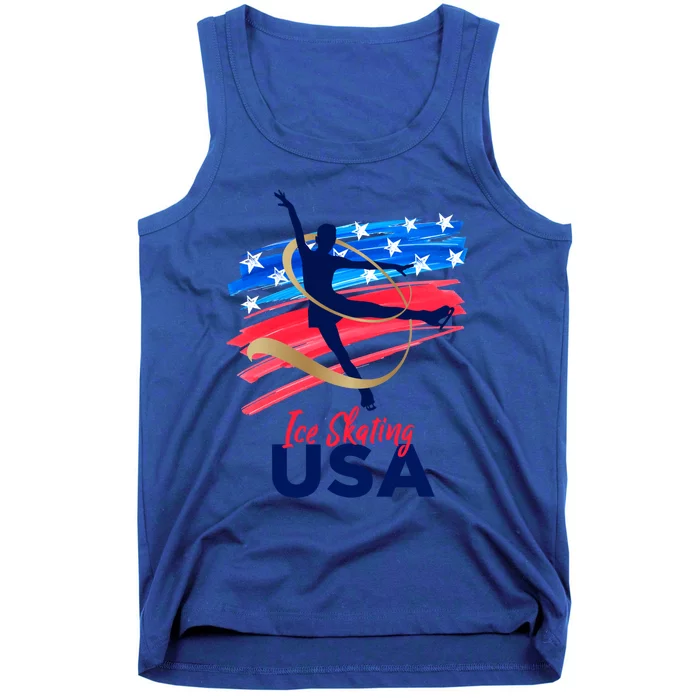 Ice Skating Dance Gift Support The Team Gift Funny Usa Flag Gift Tank Top