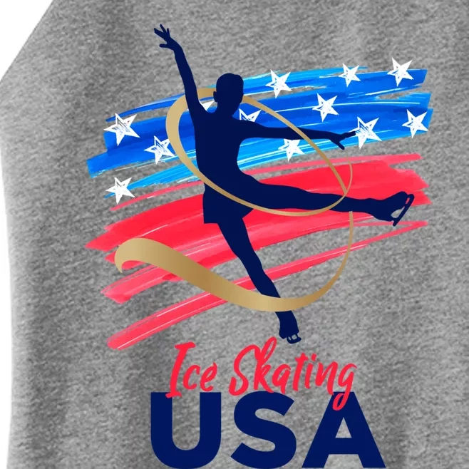 Ice Skating Dance Gift Support The Team Gift Funny Usa Flag Gift Women’s Perfect Tri Rocker Tank