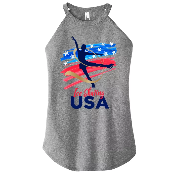 Ice Skating Dance Gift Support The Team Gift Funny Usa Flag Gift Women’s Perfect Tri Rocker Tank