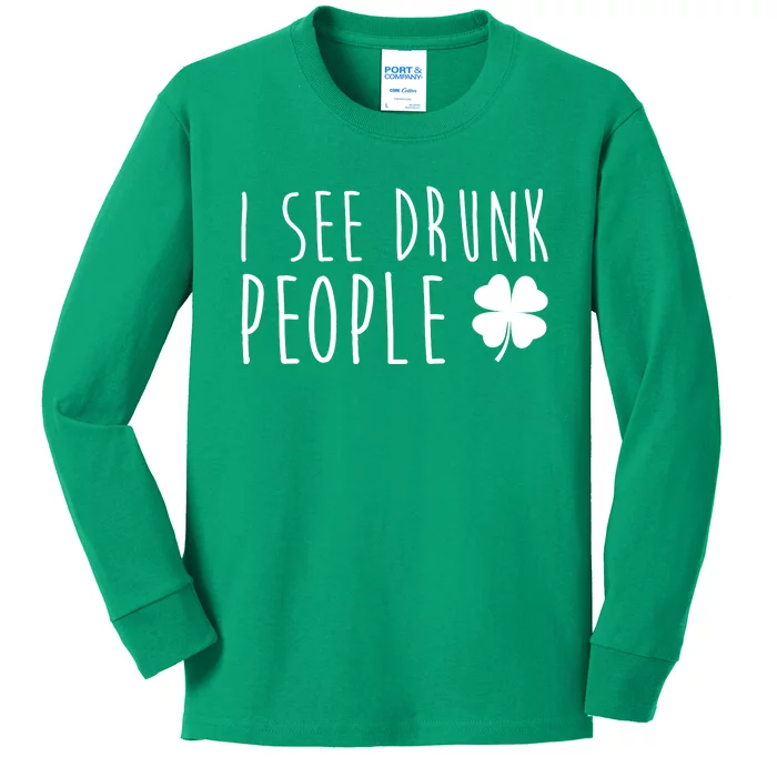 I See Drunk People Funny St Patrick's Day Kids Long Sleeve Shirt