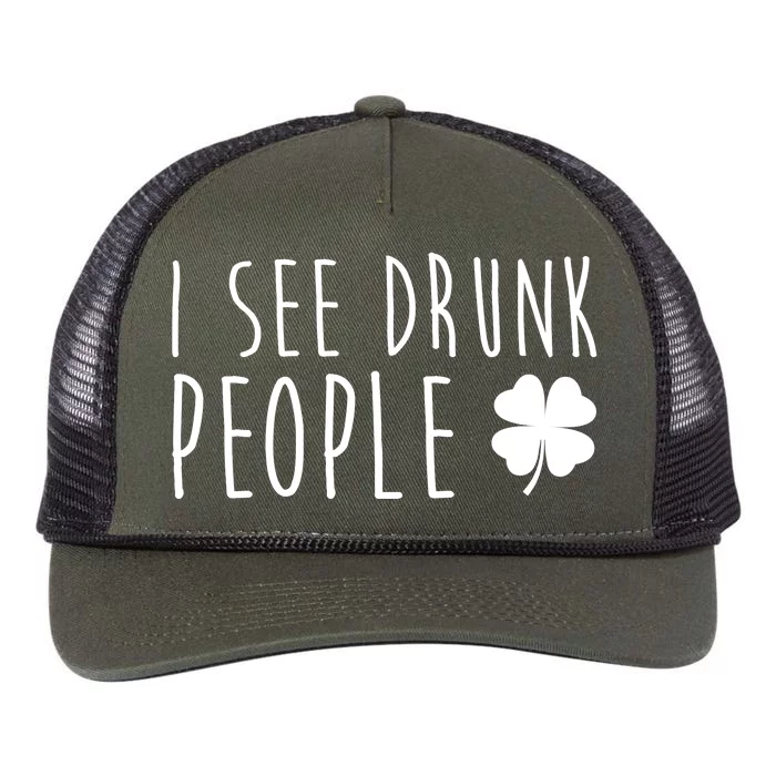 I See Drunk People Funny St Patricks Day Retro Rope Trucker Hat Cap