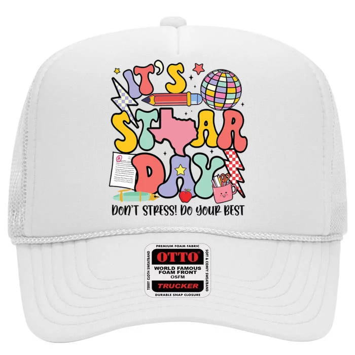 Its Staar Day Dont Stress Do Your Best Test Day Groovy High Crown Mesh Trucker Hat