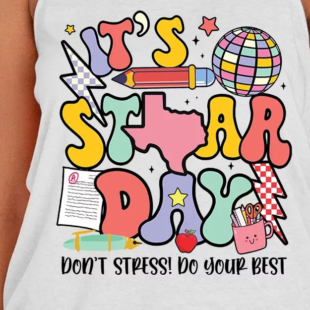 Its Staar Day Dont Stress Do Your Best Test Day Groovy Women's Knotted Racerback Tank