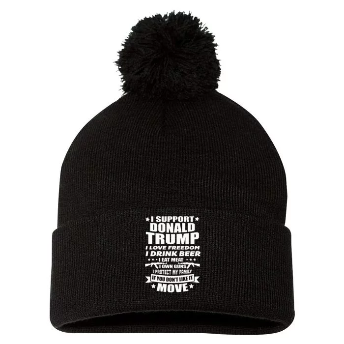 I Support Donald Trump I Love Freedom I Drink Beer Pom Pom 12in Knit Beanie