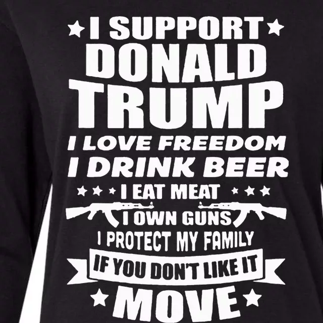 I Support Donald Trump I Love Freedom I Drink Beer Womens Cotton Relaxed Long Sleeve T-Shirt