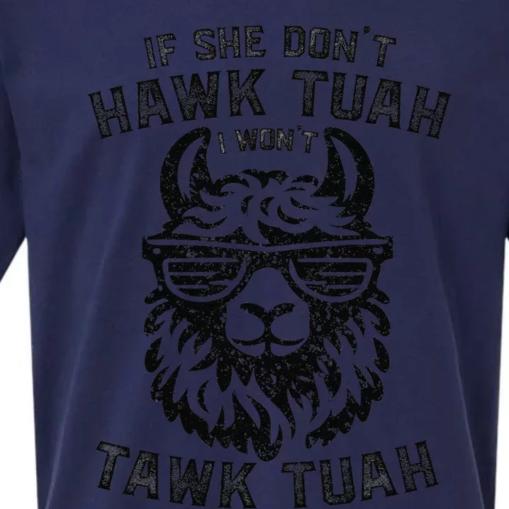 If She DonT Hawk Tuah I WonT Tawk Tuah Llama Hawk Tush Sueded Cloud Jersey T-Shirt