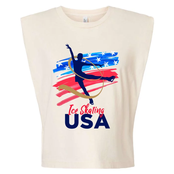 Ice Skating Dance Support The Team USA Flag Garment-Dyed Women's Muscle Tee