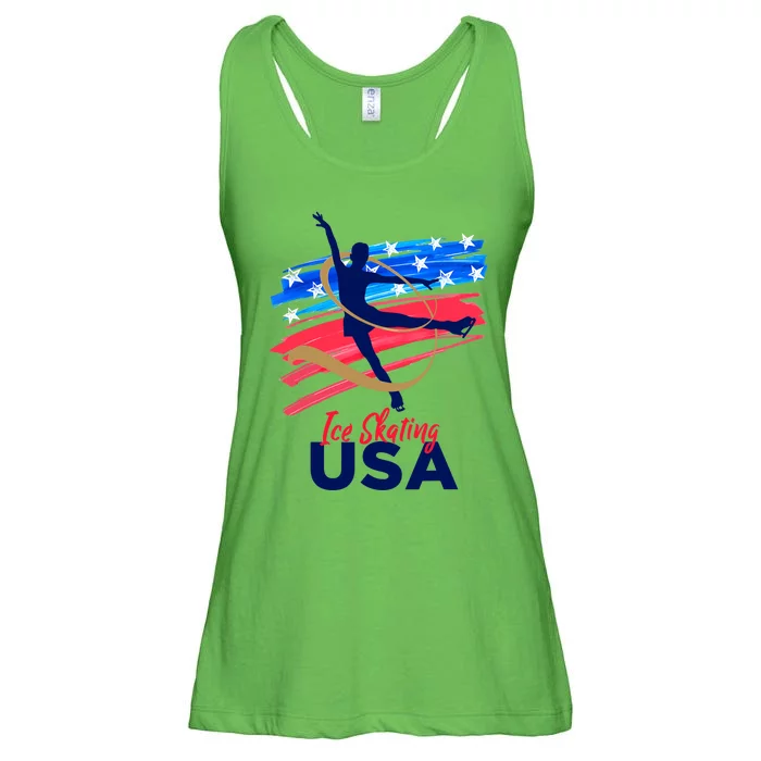 Ice Skating Dance Support The Team USA Flag Ladies Essential Flowy Tank