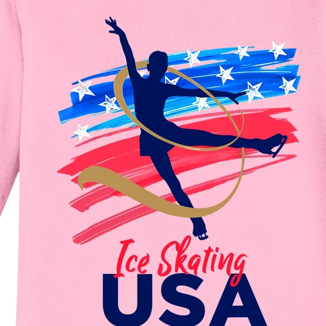 Ice Skating Dance Support The Team USA Flag Baby Long Sleeve Bodysuit