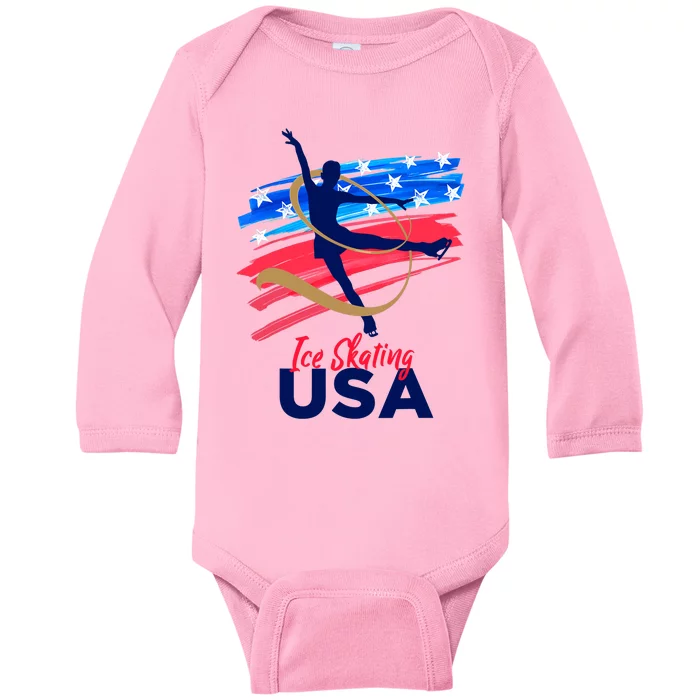 Ice Skating Dance Support The Team USA Flag Baby Long Sleeve Bodysuit