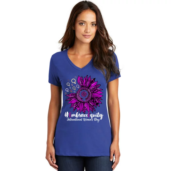 International 'S Day Embrace Equity Leopard Sunflower Funny Gift Women's V-Neck T-Shirt