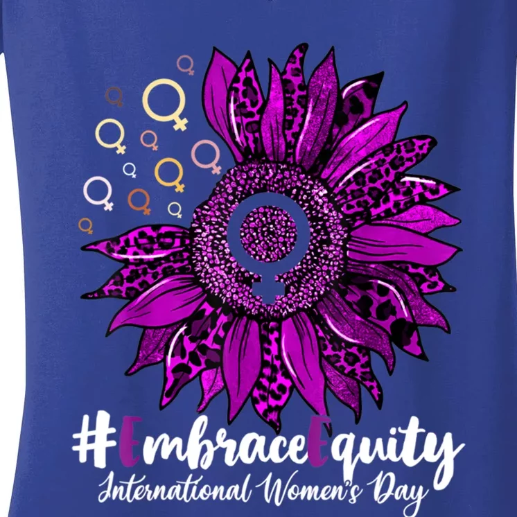 International 'S Day Embrace Equity Leopard Sunflower Funny Gift Women's V-Neck T-Shirt