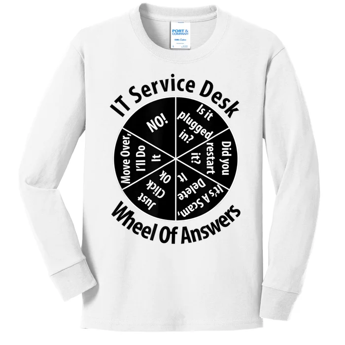 IT Service Desk Wheel Of Answer Information Technology Kids Long Sleeve Shirt