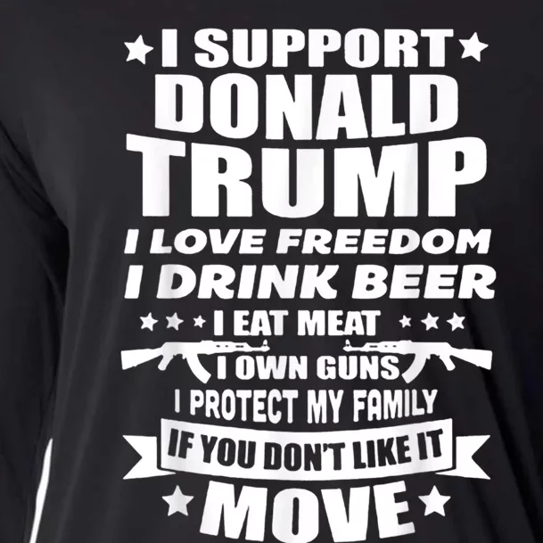 I Support Donald Trump I Love Freedom I Drink Beer Cooling Performance Long Sleeve Crew