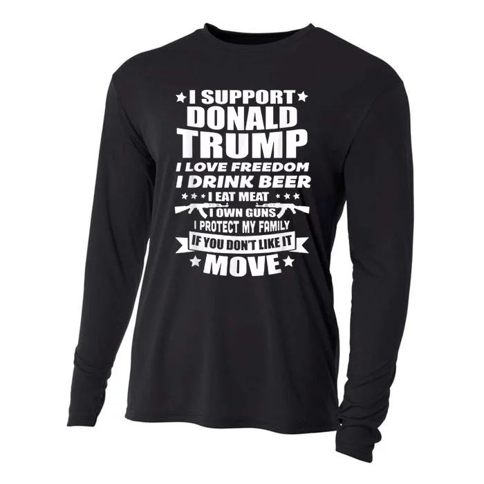 I Support Donald Trump I Love Freedom I Drink Beer Cooling Performance Long Sleeve Crew