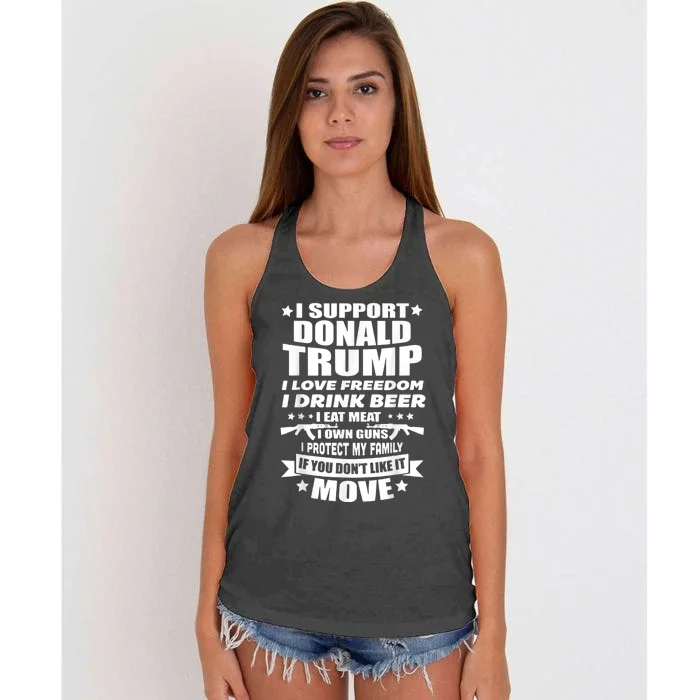 I Support Donald Trump I Love Freedom I Drink Beer Women's Knotted Racerback Tank