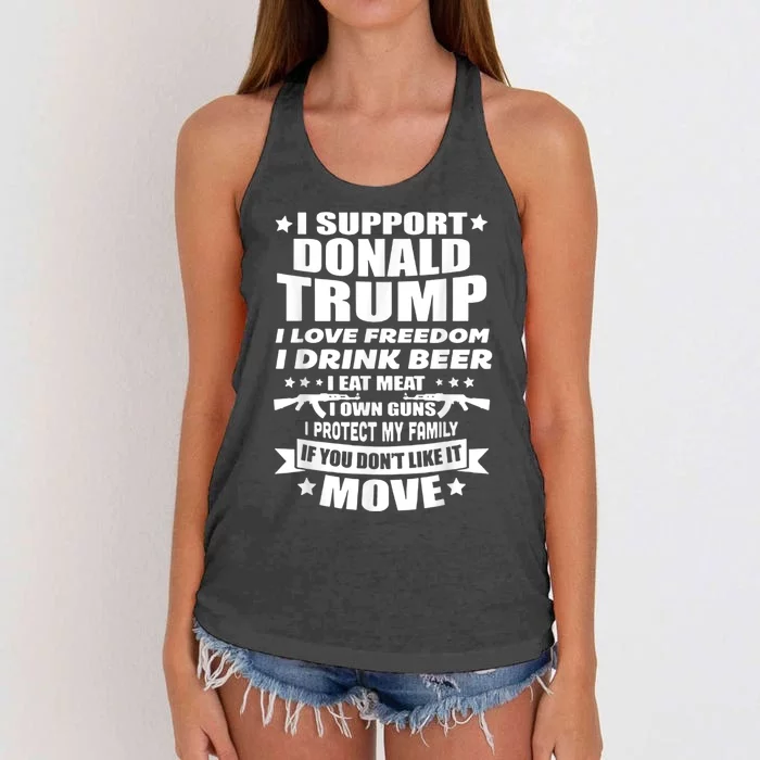 I Support Donald Trump I Love Freedom I Drink Beer Women's Knotted Racerback Tank