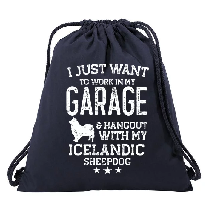 Icelandic Sheepdog Dad Car Garage Hangout Gift Drawstring Bag