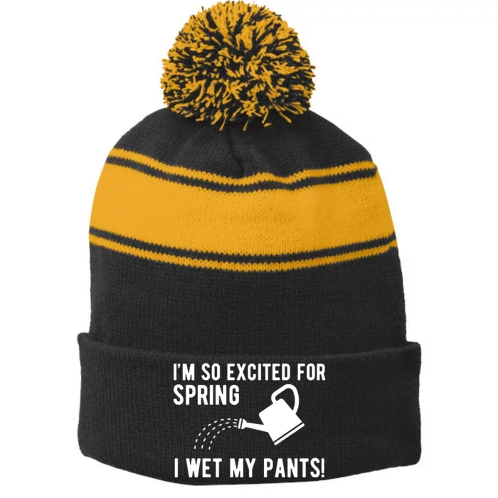 Im So Excited For Spring I Wet My Pants Funny Stripe Pom Pom Beanie