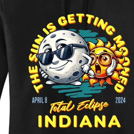 Indiana Solar Eclipse Apr 8 2024 Sun Is Getting Mooned Women's Pullover Hoodie