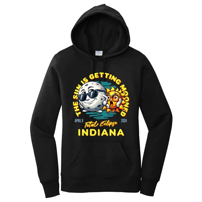 Indiana Solar Eclipse Apr 8 2024 Sun Is Getting Mooned Women's Pullover Hoodie