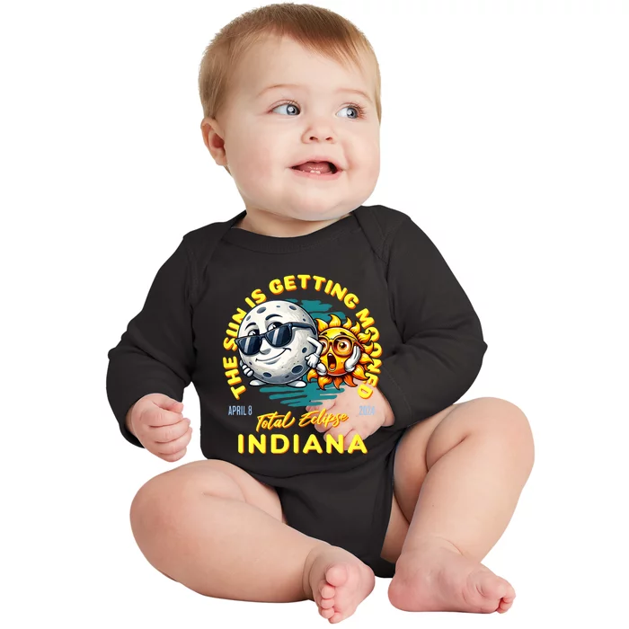 Indiana Solar Eclipse Apr 8 2024 Sun Is Getting Mooned Baby Long Sleeve Bodysuit