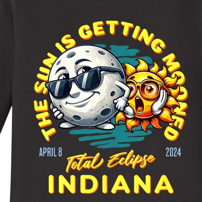 Indiana Solar Eclipse Apr 8 2024 Sun Is Getting Mooned Baby Long Sleeve Bodysuit