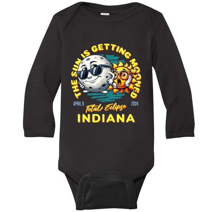 Indiana Solar Eclipse Apr 8 2024 Sun Is Getting Mooned Baby Long Sleeve Bodysuit