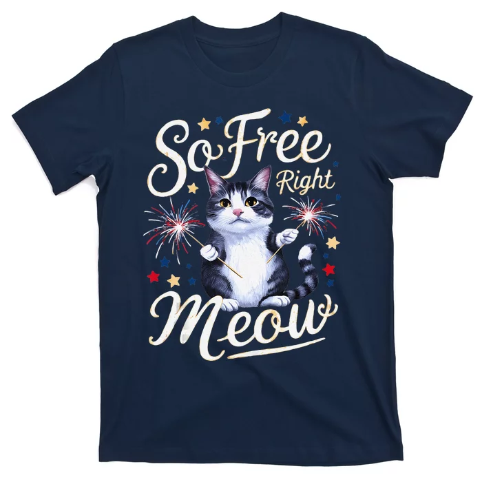 IM So Free Right Meow Funny 4th Of July Cat T-Shirt