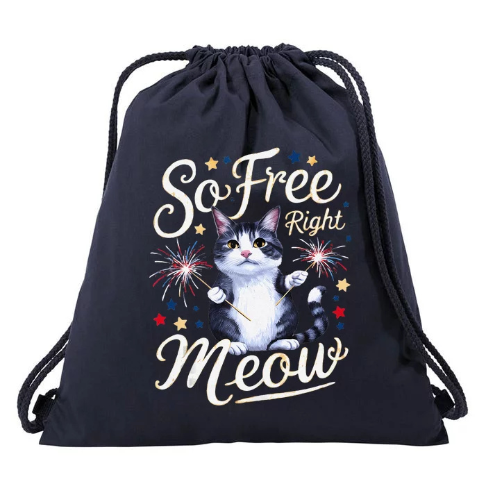 IM So Free Right Meow Funny 4th Of July Cat Drawstring Bag