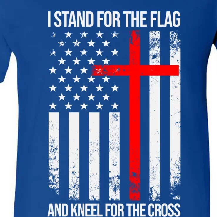 I Stand For The Flag And Kneel For The Cross Usa Flag Gift V-Neck T-Shirt