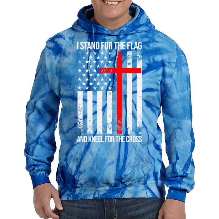 I Stand For The Flag And Kneel For The Cross Usa Flag Gift Tie Dye Hoodie