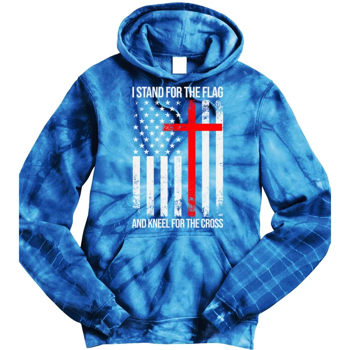 I Stand For The Flag And Kneel For The Cross Usa Flag Gift Tie Dye Hoodie