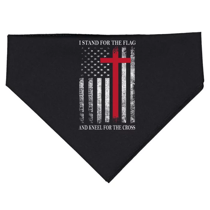 I Stand For The Flag And Kneel For The Cross USA Flag USA-Made Doggie Bandana