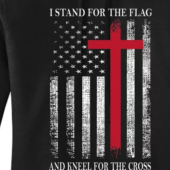 I Stand For The Flag And Kneel For The Cross USA Flag Women's Pullover Hoodie