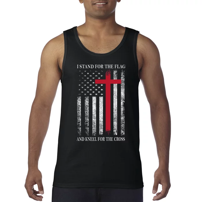 I Stand For The Flag And Kneel For The Cross USA Flag Tank Top