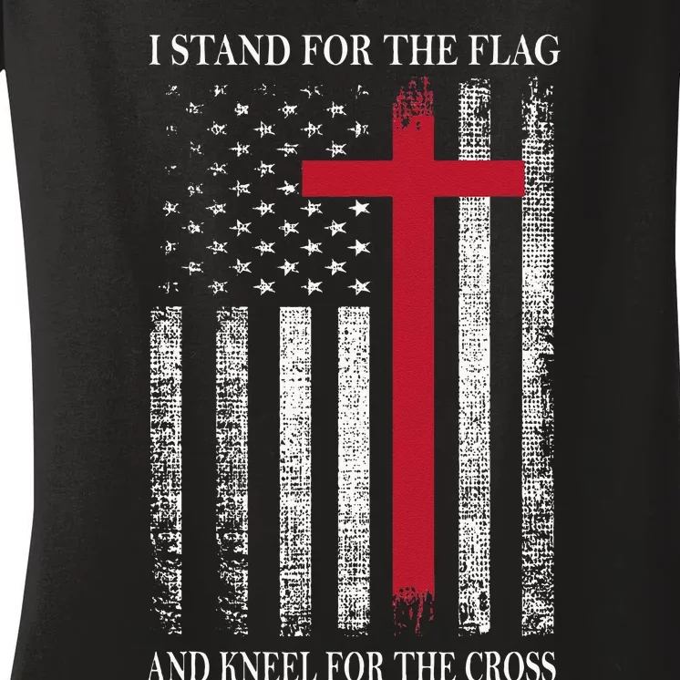 I Stand For The Flag And Kneel For The Cross USA Flag Women's V-Neck T-Shirt