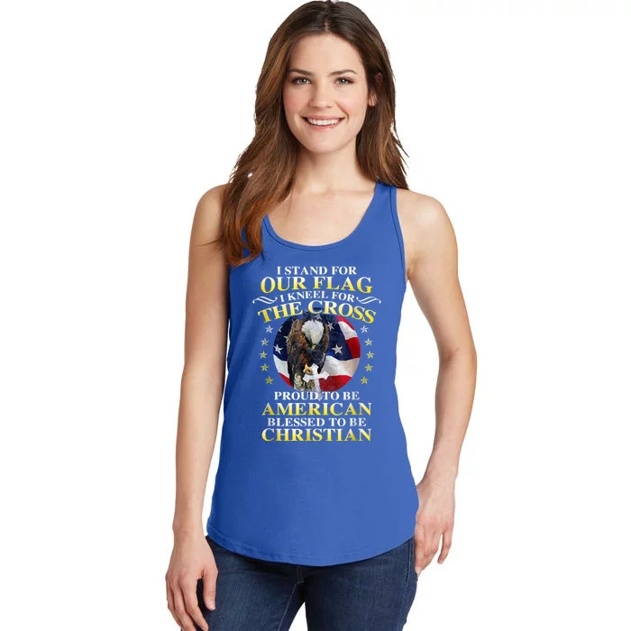 I Stand For Our Flag Kneel For The Cross Eagle 4th Of July Ladies Essential Tank