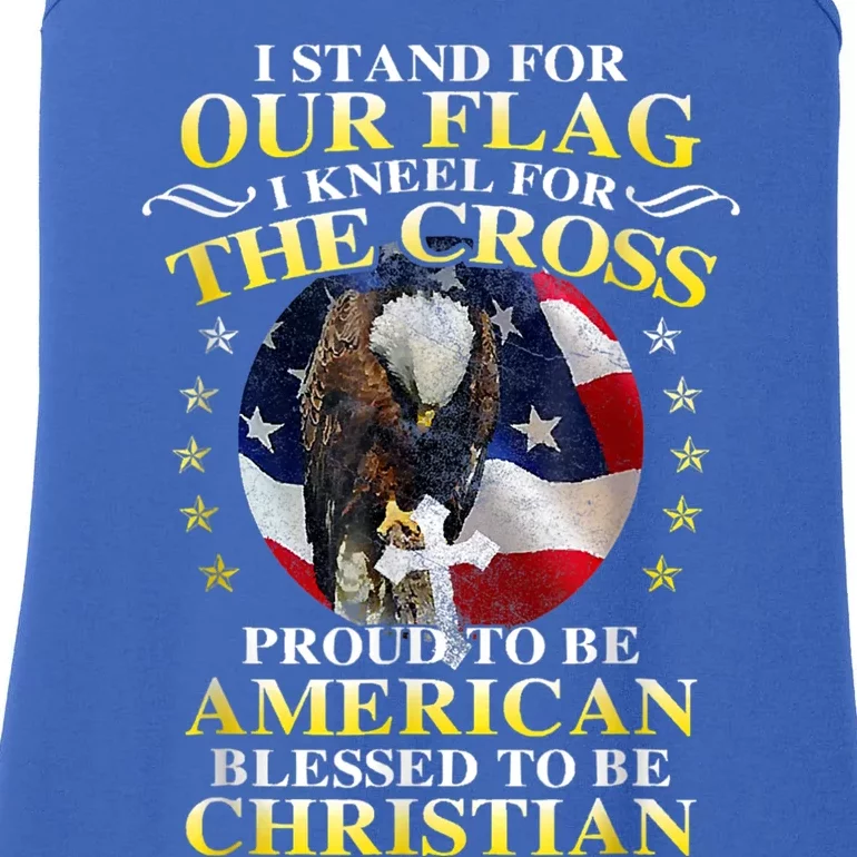 I Stand For Our Flag Kneel For The Cross Eagle 4th Of July Ladies Essential Tank