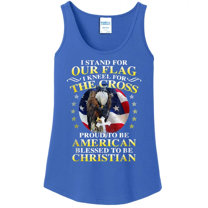 I Stand For Our Flag Kneel For The Cross Eagle 4th Of July Ladies Essential Tank