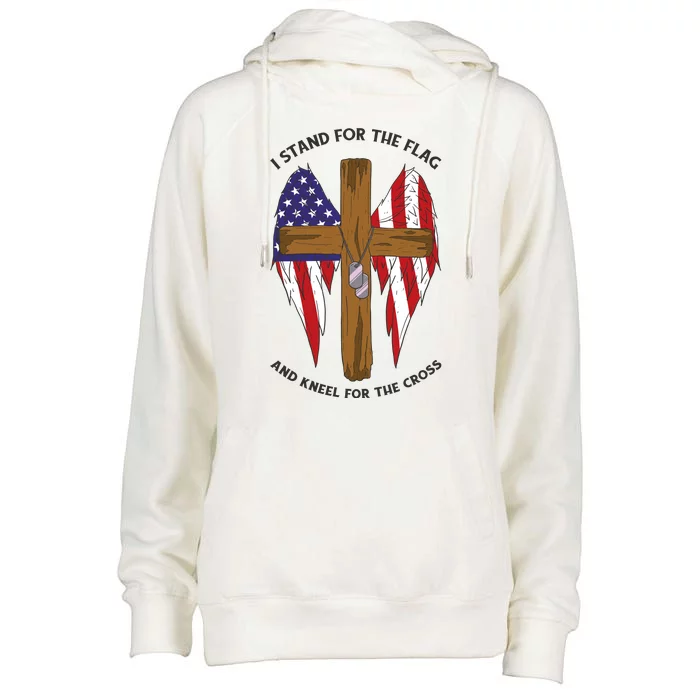 I Stand For The Flag Kneel For The Cross USA Womens Funnel Neck Pullover Hood